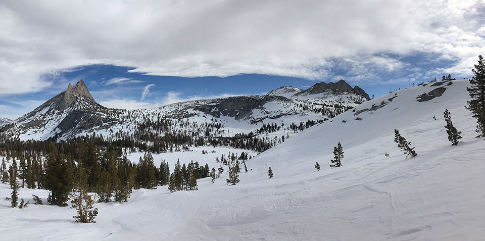 Upper Cathedral Lake on February 9, 2022. Snow covered Upper Cathedral Lake on February 9, 2022.