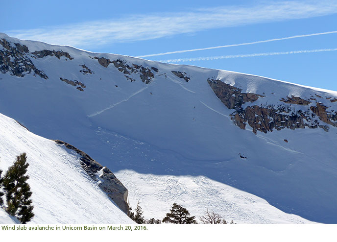 Avalanche on a snow covered mountain.