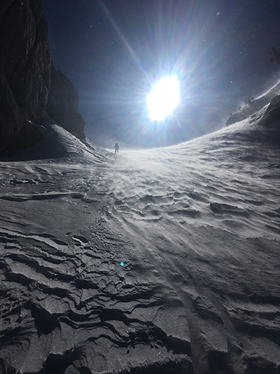 Wind and sun describes this winter in a nutshell. Photo of El Couloir on February 17, 2021.