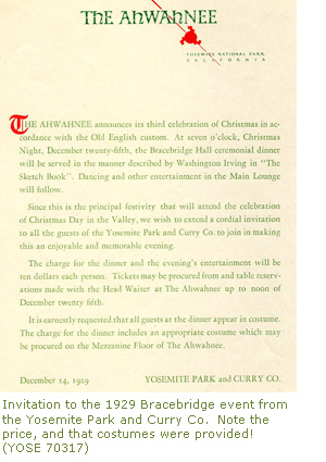 Invitation to the 1929 Bracebridge event from the Yosemite Park and Curry Co. 