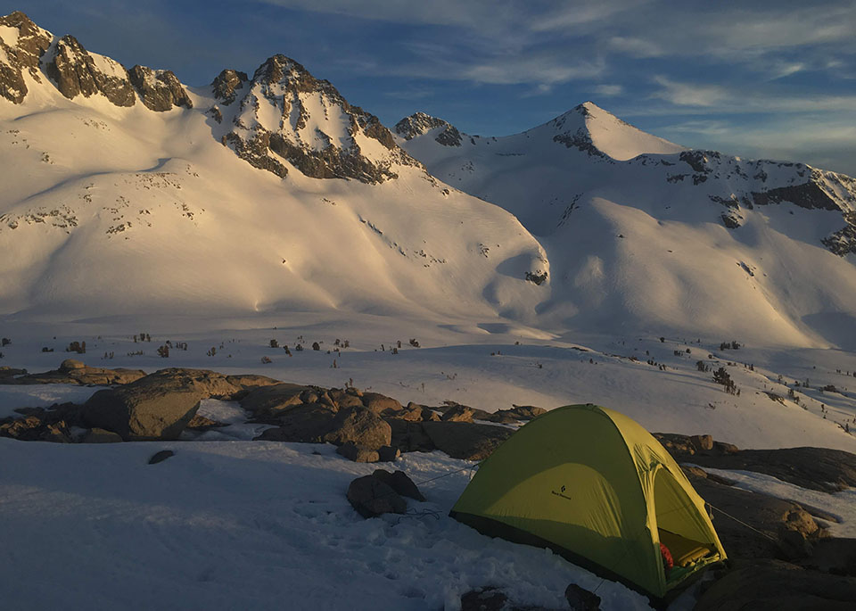 Camping in the Lyell Fork of the Merced River Basin on April 18, 2019.