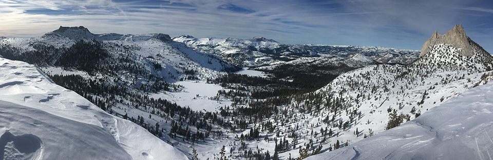 Cathedral Lakes and Peak covered in snow Cathedral Lakes and Peak covered in snow