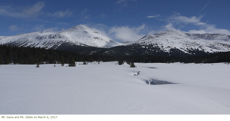 Mt. Dana and Mt. Gibbs on a clear day with snow