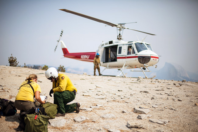 YOSAR and Yosemite Helitack members arriving at the summit of El Capitan.