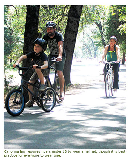 California law requires riders under 18 wear a helmet, though it is best practice for everyone to wear one. California law requires riders under 18 wear a helmet, though it is best practice for everyone to wear one.