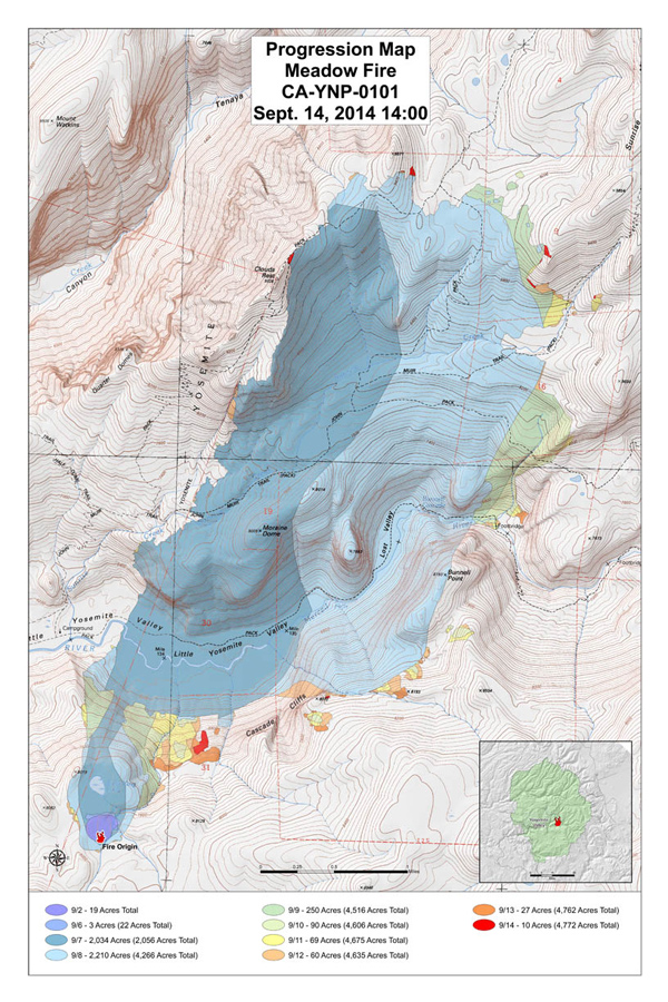 Map showing fire progression from Sept. 2-14