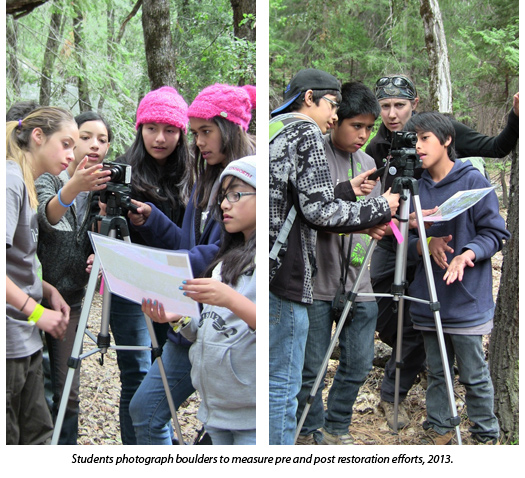Students photograph boulders to measure pre and post restoration efforts, 2013. Students photograph boulders to measure pre and post restoration efforts, 2013.