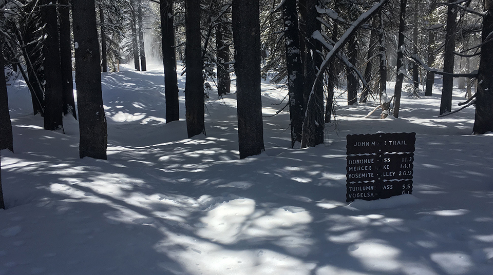 The John Muir Trail in Tuolumne Meadows on March 17, 2020.