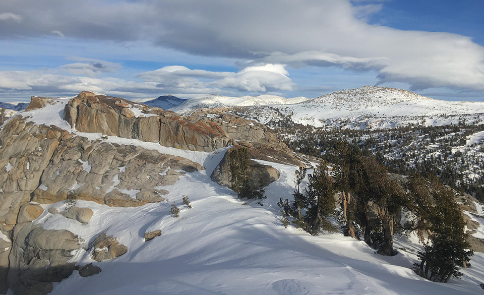 Looking east toward Johnson Peak and Sierra Crest on January 21, 2020. Looking east toward Johnson Peak and Sierra Crest on January 21, 2020.