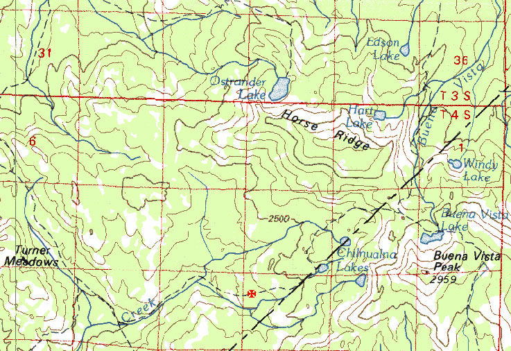 Map showing fire along the trail west of Chilnualna Lakes
