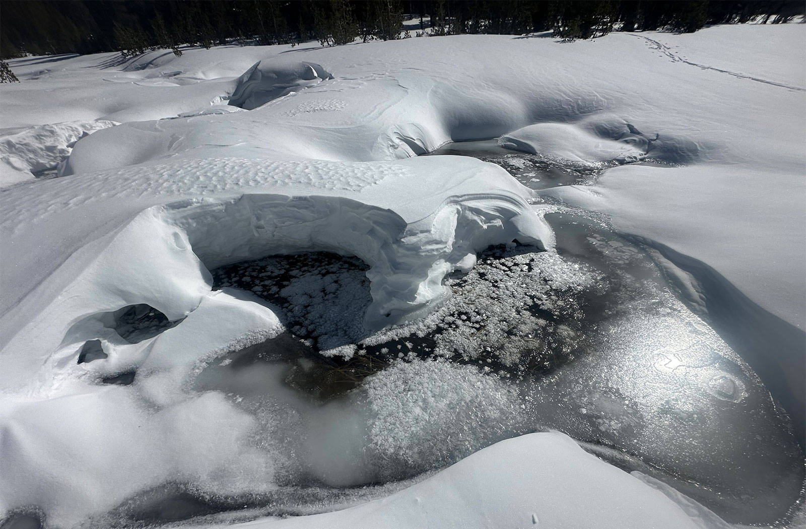 Partially melted outlet of Elizabeth Lake on February 10, 2025. Partially melted outlet of Elizabeth Lake on February 10, 2025.