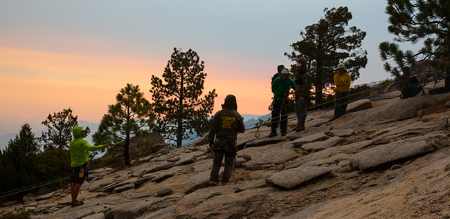 Lowering operations at the summit of El Capitan.