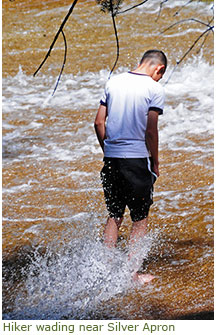 Person wading in water swiftly gliding over rock Person wading in water swiftly gliding over rock