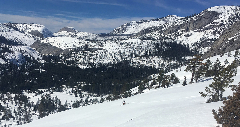 Skier, Merced Canyon, and Half Dome on March 17, 2019. Skier, Merced Canyon, and Half Dome on March 17, 2019.