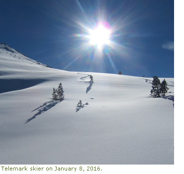 Telemark skier making turns on January 8, 2016