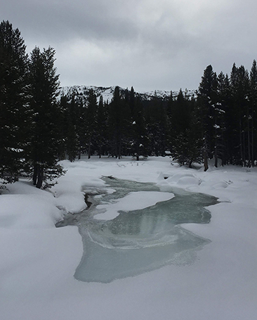 Icy Tuolumne River on December 17, 2019