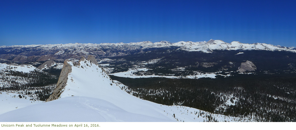 Unicorn Peak and Tuolumne Meadows on April 16, 2016.