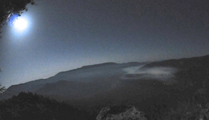 Smoke from the 2013 Wawona NW Prescribed fire, hanging in the air above the town of Wawona by moonlight. Smoke from the 2013 Wawona NW Prescribed fire, hanging in the air above the town of Wawona by moonlight
