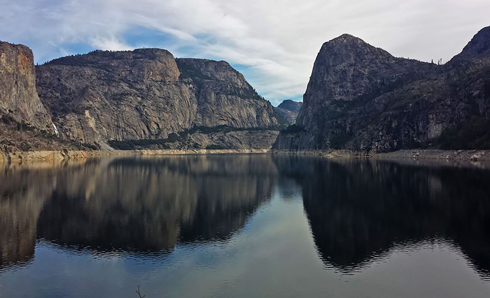Hetch Hetchy Reservoir with granite walls in view