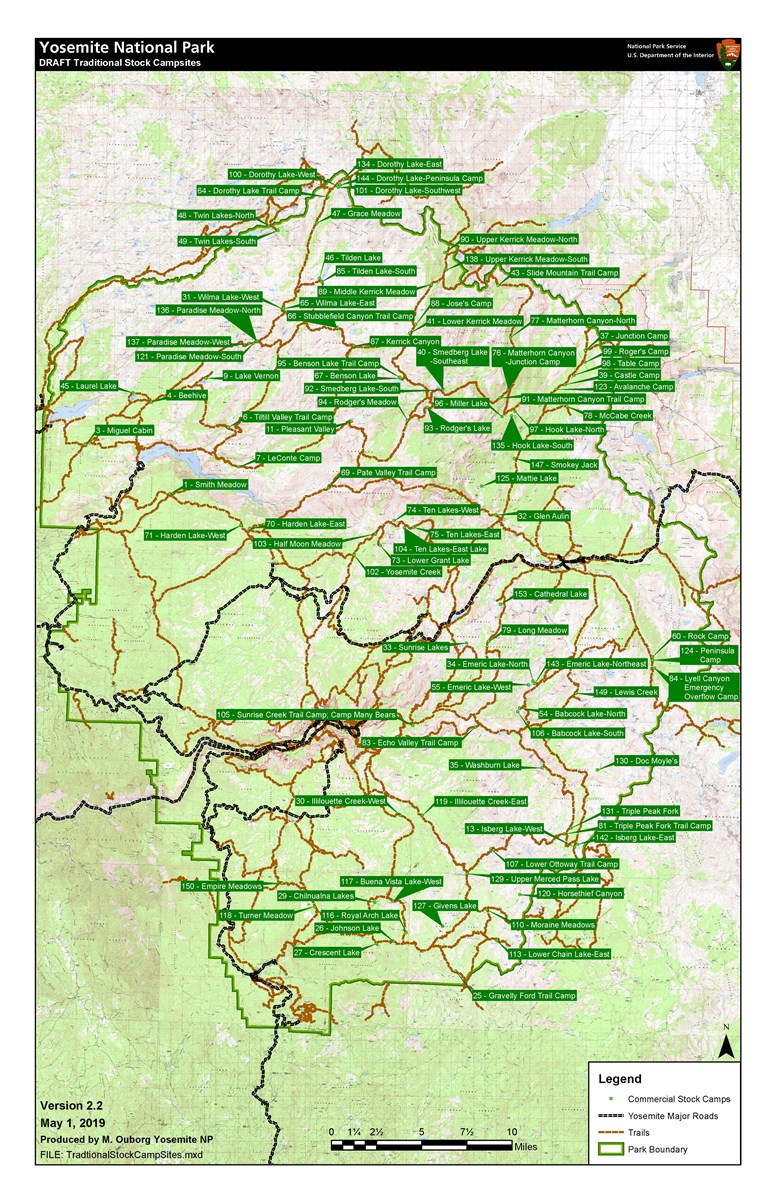 Park map showing all stock campsites