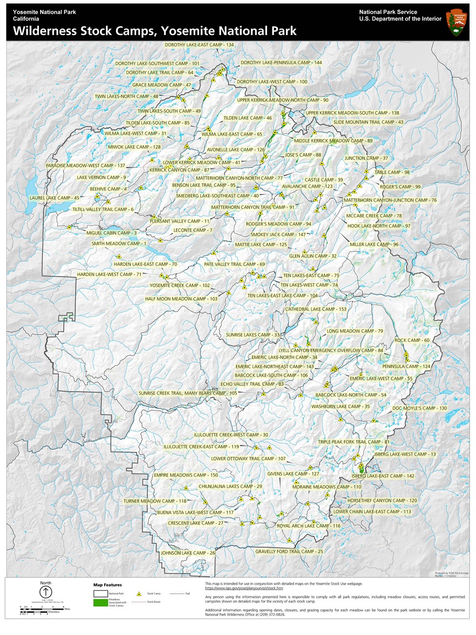 Park map showing all stock campsites