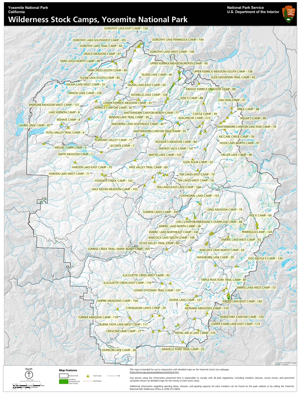 Traditional Stock Camp Sites Park map showing all stock campsites