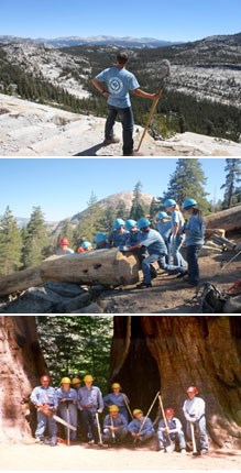 Three images showing YCC youth at work in the outdoors Three images showing YCC youth at work in the outdoors