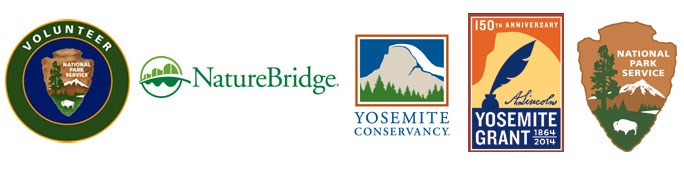 logos from National Park Service, Yosemite Conservancy, Yosemite Anniversary, NatureBridge, and NPS Volunteer