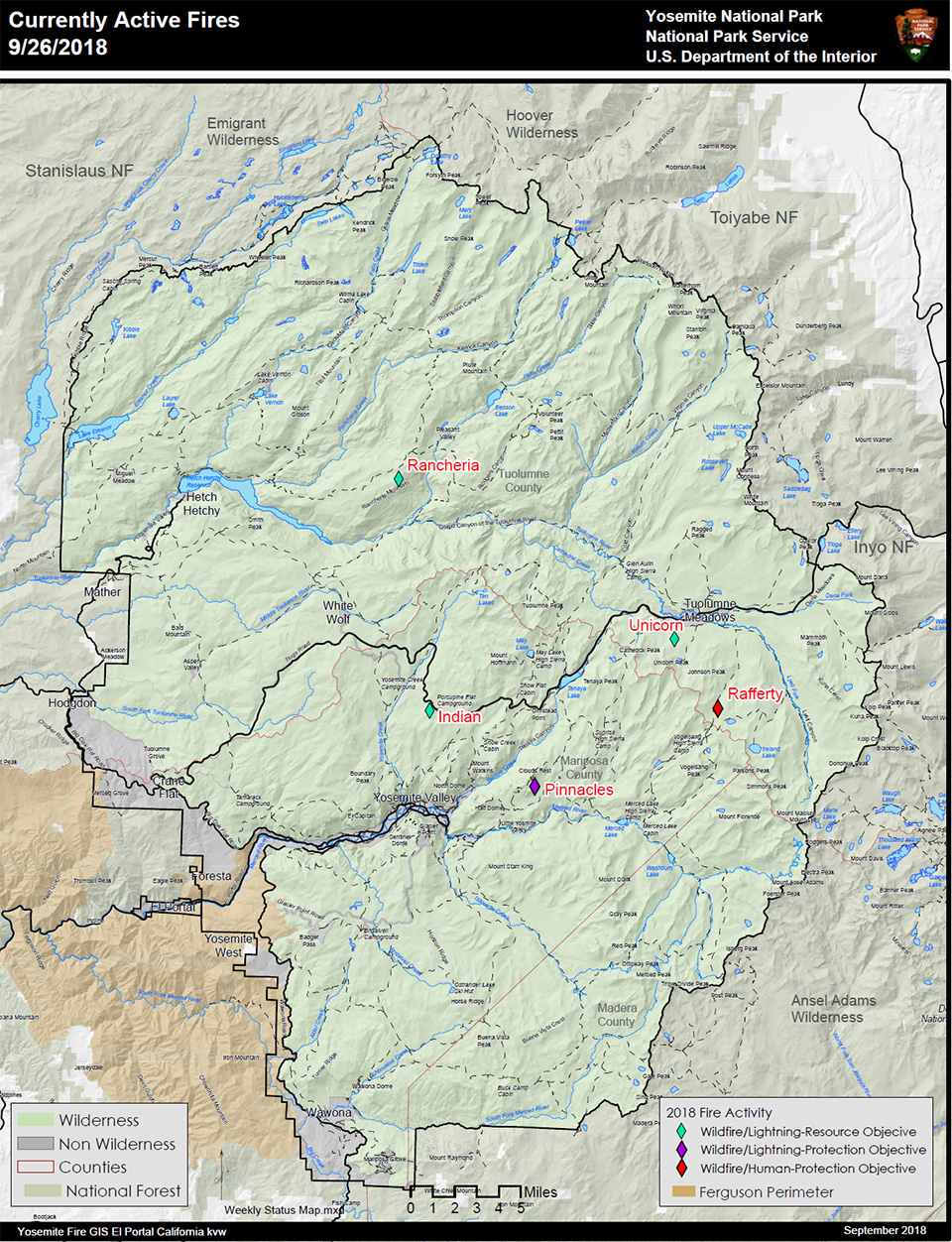 Map of current fires - September 27, 2018