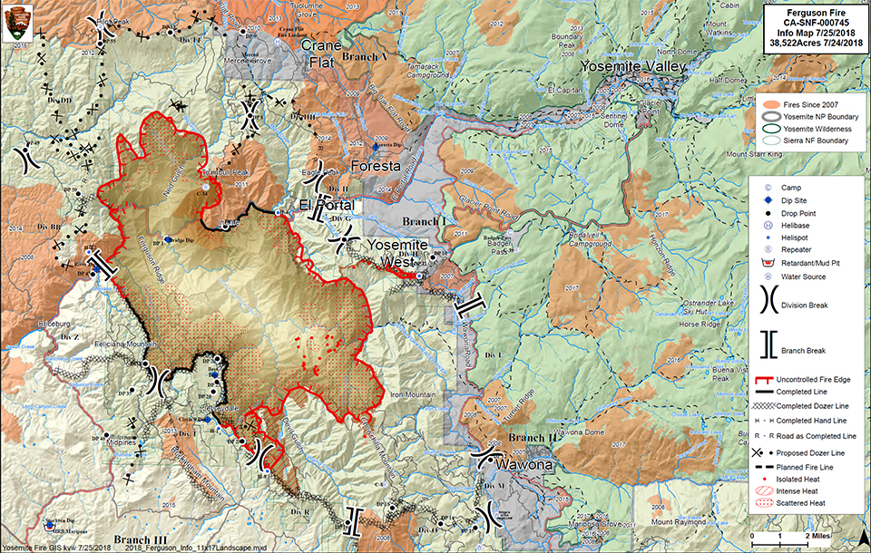 Map of fire progression as of July 25, 2018