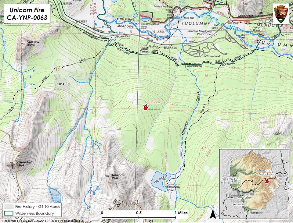 Map showing location of Unicorn Fire within the park