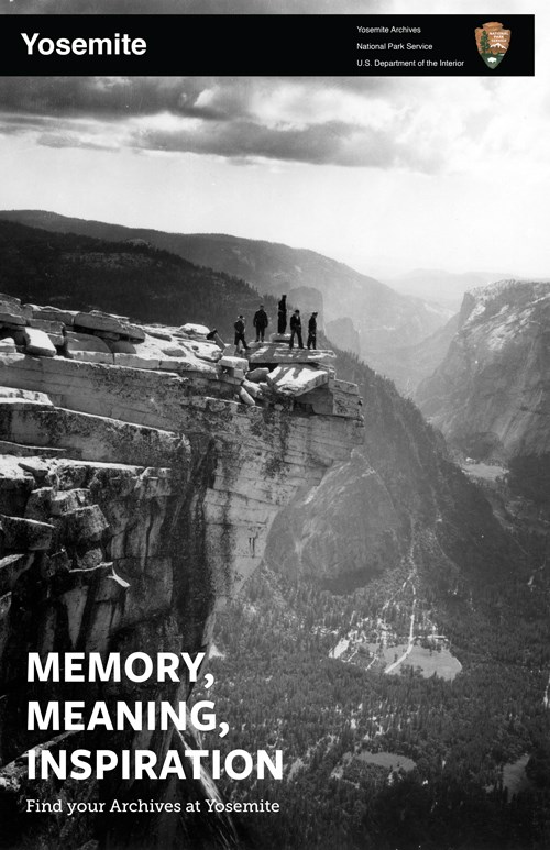 Historic photo of group standing on top of Half Dome.