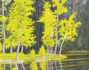 Birch Lake, near Hetch Hetchy. Stephen Curl watercolor from Yosemite Renaissance XXVII Exhibit