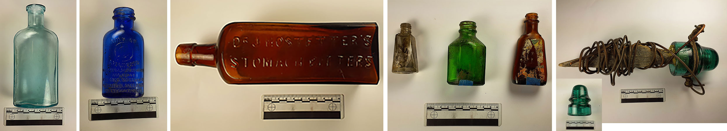 Historic Glass Bottles of varying colors