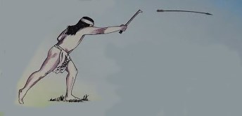Person throwing spear using atlatl