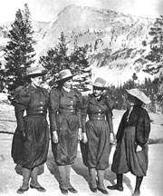 B&W image of four women climbers