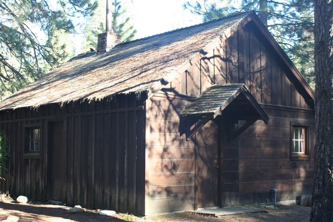 Wooden structure in a park setting