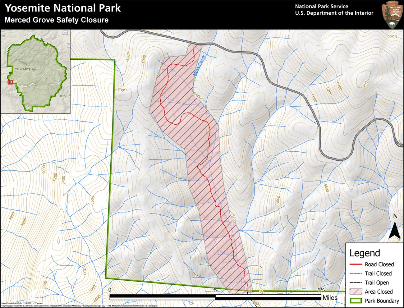 Map showing the Merced Grove closed