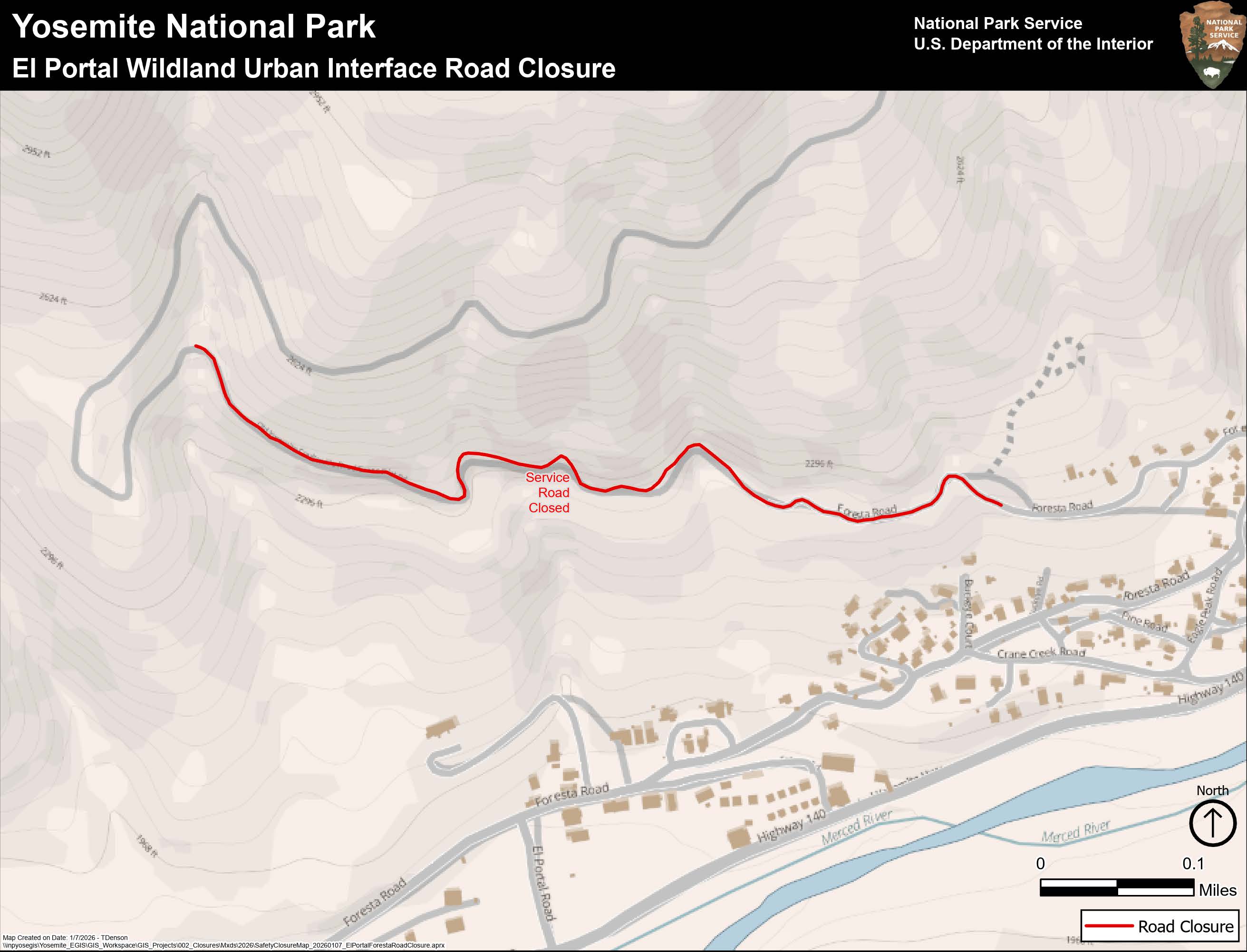 Map showing closure of Foresta Road beyond (north and west) of the residential area
