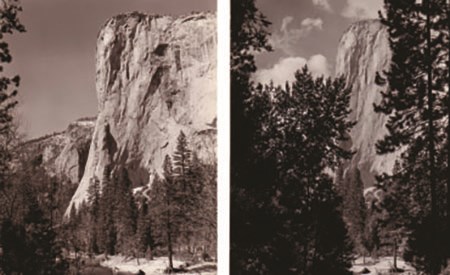 Two photos showing El Capitan before and after scenic vista clearing