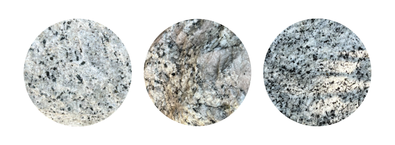 A series of three types of granite.