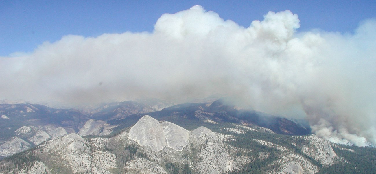 Smoke drifting away from smoke plume in Yosemite high country