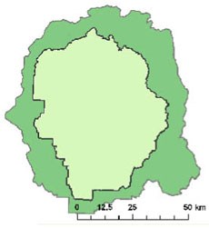 Shaded area shows border outside of the park that has been mapped