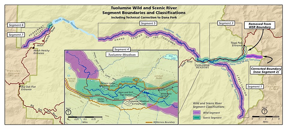 Map of Tuolumne Wild and Scenic River Segment Boundaries and Classifications