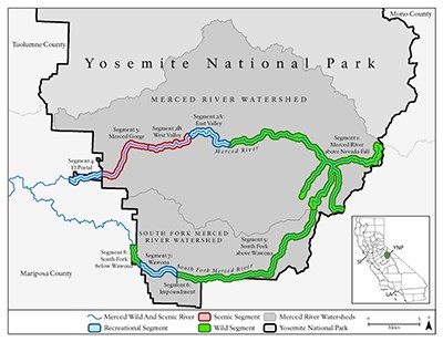 Map showing Merced Wild and Scenic River Segment Boundaries and Classifications