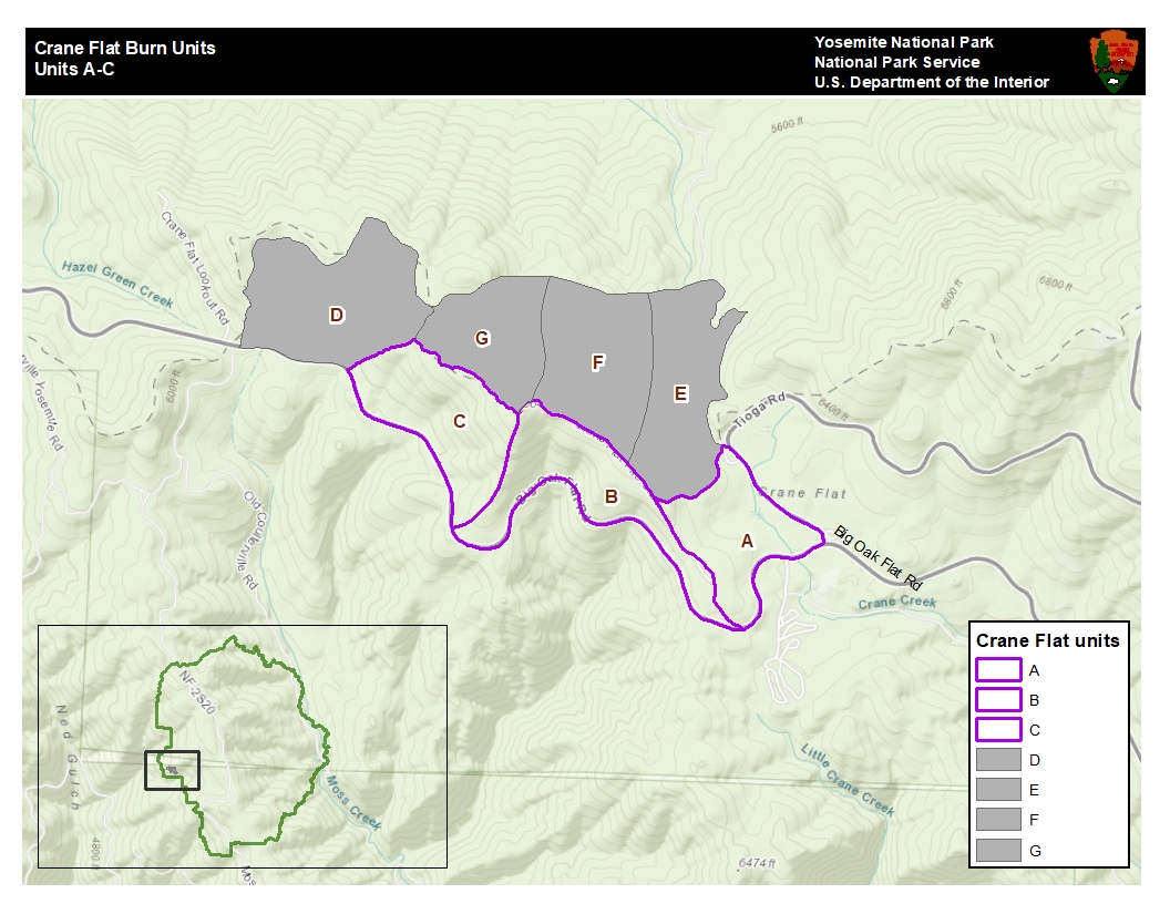 Map of Crane Flat area where pile burning will take place in October 2023 Map of Crane Flat area where pile burning will take place in October 2023