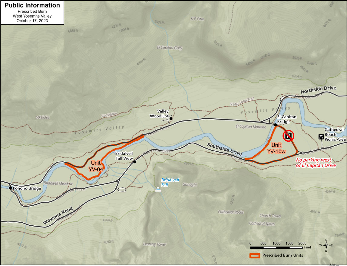 Map showing the two units in Yosemite Valley where burning will take place