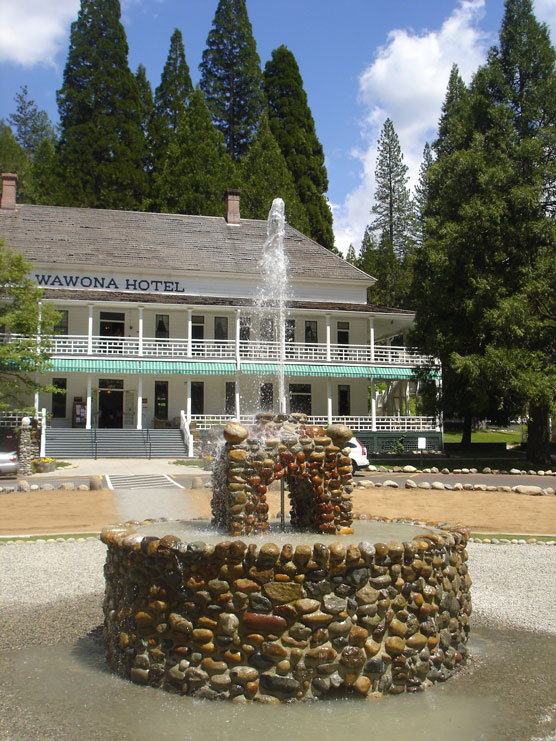 Stone fountain in front of hotel