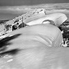 Black and white image of ranger on snowy peak