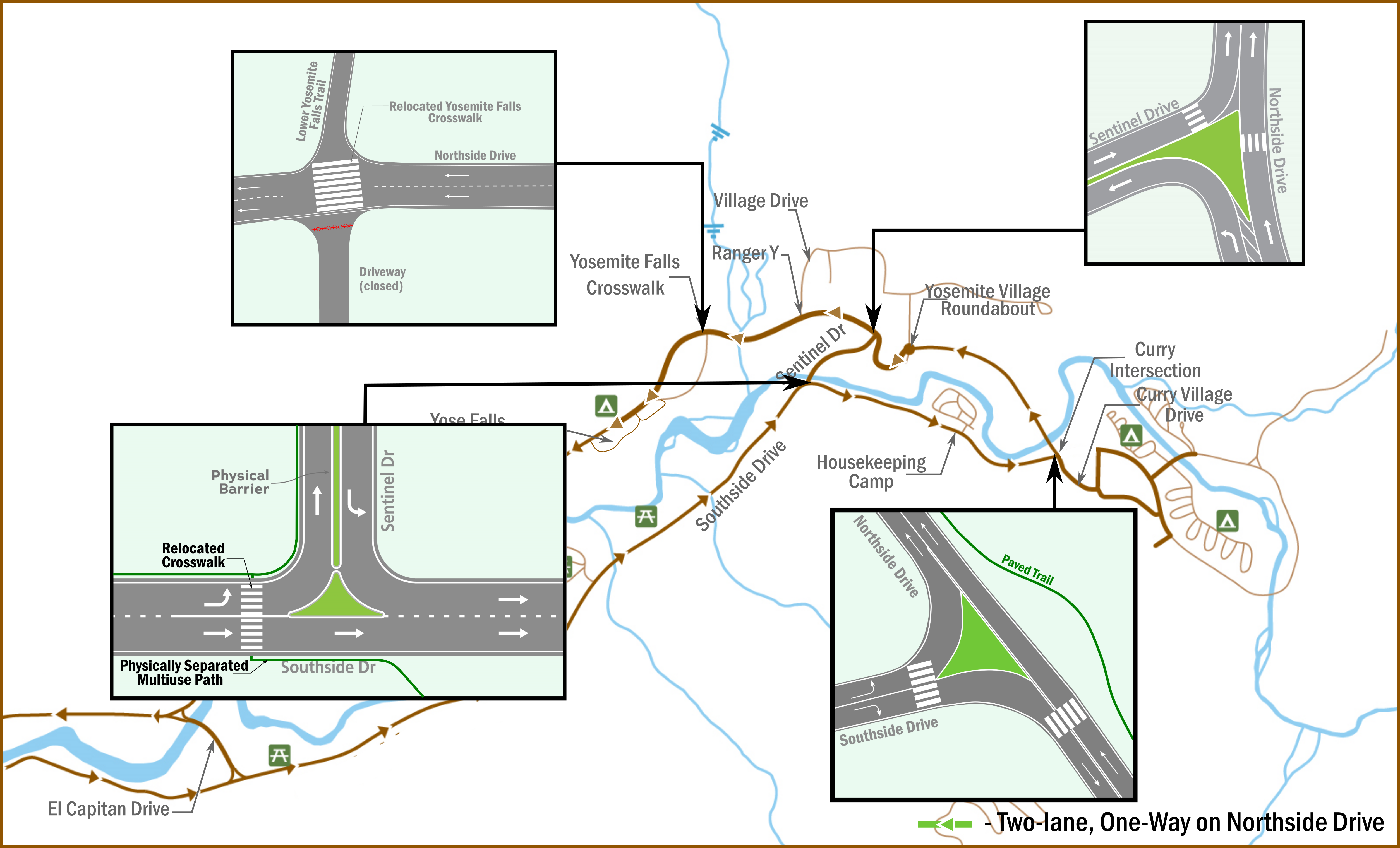 Map showing new circulation in eastern Yosemite Valley